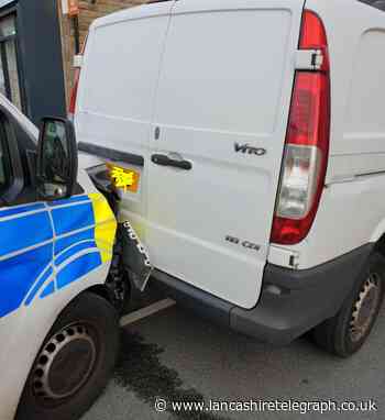 Three men arrested in Burnley after smashing into police car in stolen van