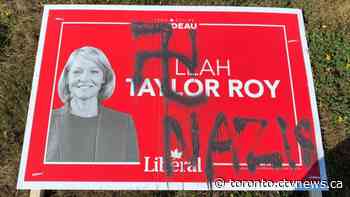 More than 10 election signs in Aurora, Ont. vandalized with hateful graffiti