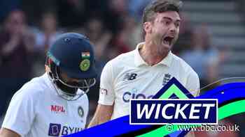 England v India: James Anderson has captain Virat Kohli caught behind for seven
