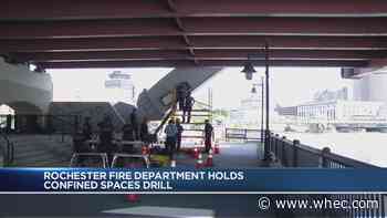 Rochester Firefighters hold confined space drill under Frederick Douglass/Susan B. Anthony Bridge