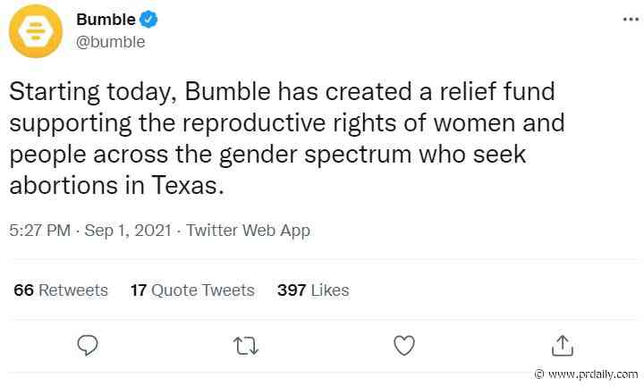 Dating apps Bumble and Match offer relief to employees affected by Texas abortion law