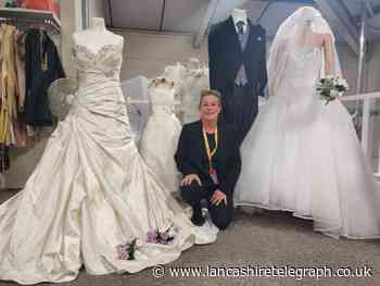Blackburn Sue Ryder charity shop selling wedding and prom dresses