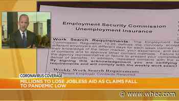 Millions to lose jobless aid Monday as claims fall to pandemic low