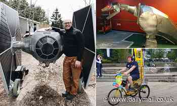 Canadian inventor has built a 13-foot dinosaur, human-sized TIE Fighter and working flying broom