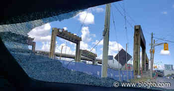 Toronto driver's windshield smashed by concrete falling from Gardiner Expressway - blogTO