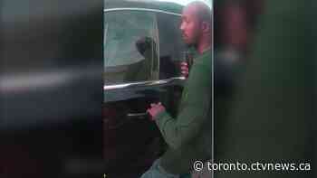 Suspect sought after security guard is threatened and rental vehicle is stolen in Etobicoke
