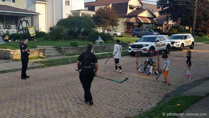 Ingram Borough Police Officers Stop, Play Street Hockey With Neighborhood Kids
