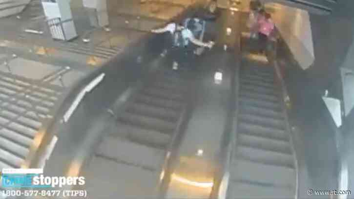 WATCH: Man viciously KICKS woman down NYC subway escalator, sending her plummeting backwards