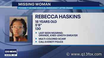 Everett Police looking for missing woman possibly having medical emergency after crash - Q13 FOX (Seattle)