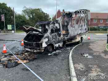 Van destroyed after fire on A271 near Hailsham