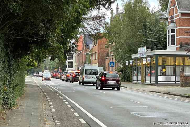 File in het centrum van Edegem door werken Boniverlei