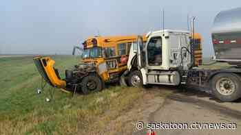 Two injured in crash involving semi and bus southwest of Saskatoon - CTV News Saskatoon