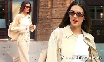 Kendall Jenner is casual in khaki as she suits up after stunning the Met Gala