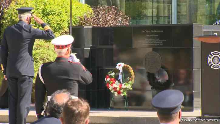 Names of four fallen Calgary firefighters added to monument in annual ceremony