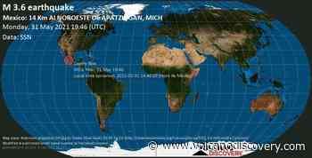 Informe sismo: Terremoto leve mag. 3.6 - Tancitaro, 14 km NNW of Apatzingan de la Constitucion, Michoacan, Mexico, 2021-05-31 14:46:09 (Hora de México) - VolcanoDiscovery