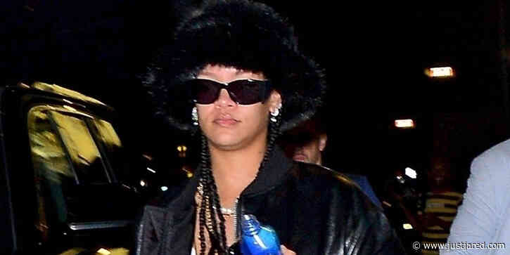 Rihanna Rocks Leather & Faux Fur Hat During Night Out in NYC