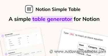 Notion Simple Table by HelpKit - A simple table generator for Notion using the equation block