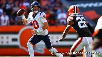 Houston Texans QB Davis Mills entered the game Sunday at Cleveland in the second half of the 31-21 loss. - HoustonTexans.com