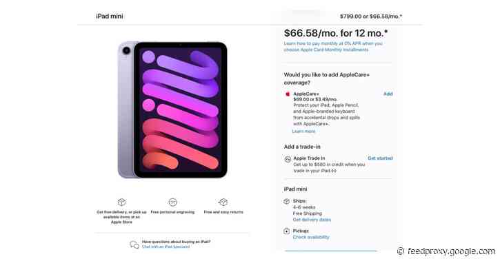 iPad mini 6 shipping estimates begin slipping into October and November