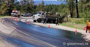 Tar spill closes Highway 3 east of Osoyoos - Okanagan | Globalnews.ca - Global News