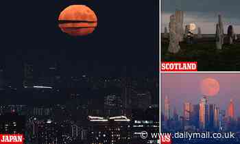 Stunning photos show last night's Harvest Moon as it lit up skies around the world