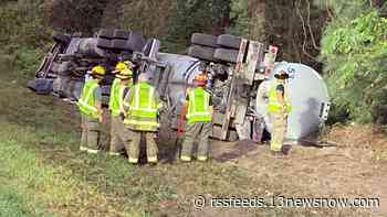 Route 13 southbound closed after tanker truck overturns in Accomack County