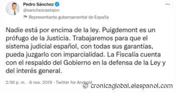 El tuit de Sánchez sobre la detención de Puigdemont en 2019 se vuelve viral - Crónica Global
