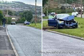 Blackburn: Car wrecked as it crashes into pole on Manxman Road