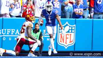 Three TD passes by Bills' Josh Allen, quick scores by Washington produce wild first half