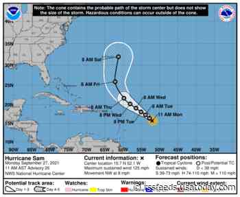 Category 3 Hurricane Sam could kick up 'life-threatening surf' along East Coast. But storm shouldn't make landfall.