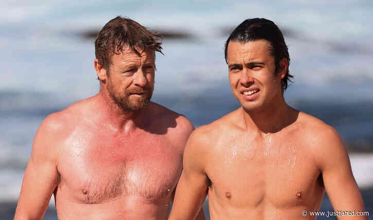 Simon Baker Goes Shirtless During Beach Day with 22-Year-Old Son Claude - See Photos!