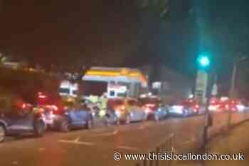 Video shows massive queue at Sutton petrol station