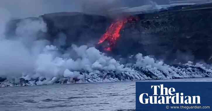 Steaming pyramid of rock emerges from the sea off La Palma as lava reaches the sea and cools – video