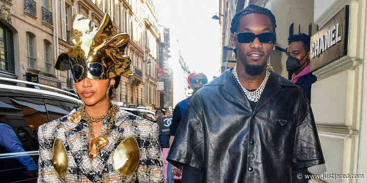Cardi B Makes Bold Statement in Golden Schiaparelli Headpiece in Paris