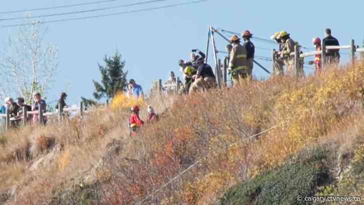 Woman, stuck on bluff trying to save her dog, rescued by Calgary Fire Department