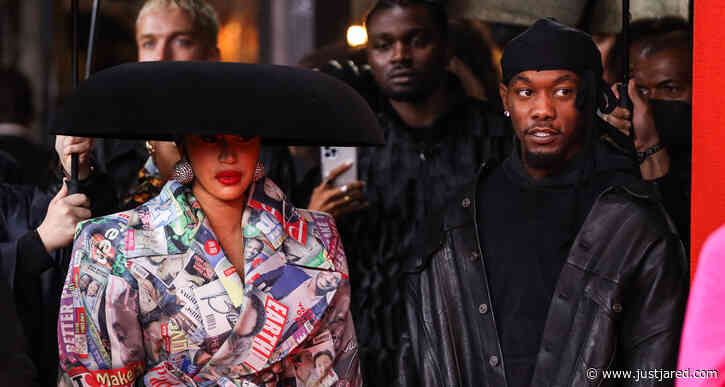 Cardi B Wears Dome-Shaped Hat to Balenciaga Fashion Show with Husband Offset