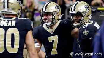 Taysom Hill runs through five tacklers to get in the end zone for Saints