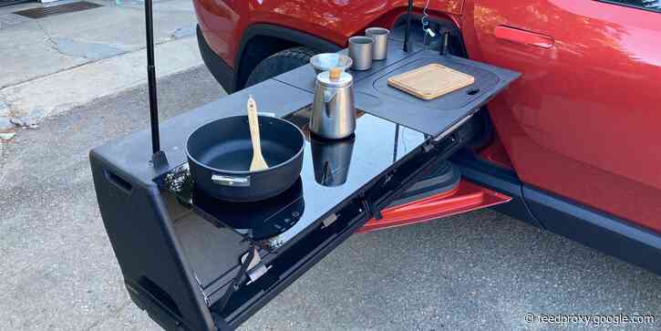 Take a closer look at the electric Rivian R1T pickup's coolest option - the $5,000 Camp Kitchen