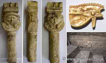 Archaeologists in Egypt's 'Hill of Pharaohs' find golden eye of Ra and pillar dedicated to Hathor 