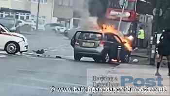 Watch: Car on fire after crash in Rush Green - Barking and Dagenham Post