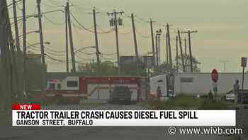 Tractor trailer crash causes diesel fuel spill on Ganson Street