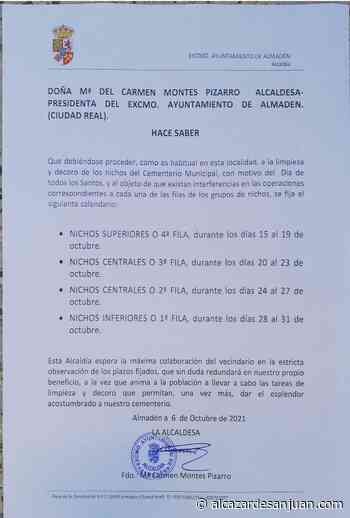 Almadén: Horario del Cementerio Municipal con motivo del Día de los Santos - Alcázar de San Juan