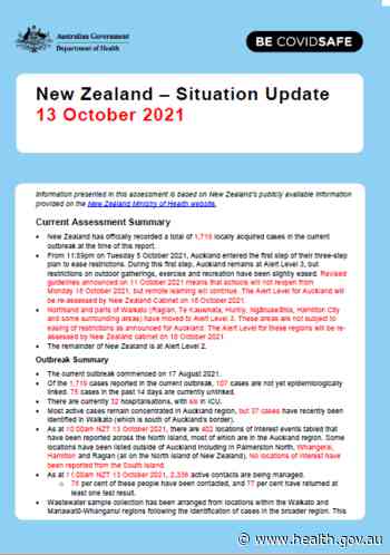 Coronavirus (COVID-19) – New Zealand – situation update as at 13 October 2021 - Australian Government Department of Health