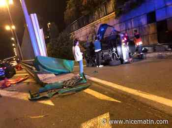 Une voiture finit sur le flanc sur la voie rapide de Nice - Nice-Matin