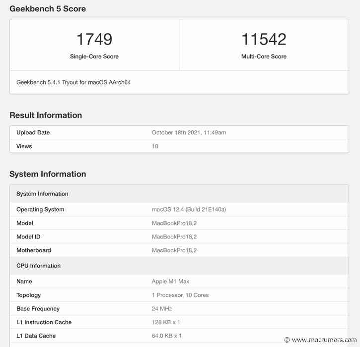First Geekbench Score Surfaces for MacBook Pro M1 Max With 2x Faster Multi-Core Performance Compared to M1