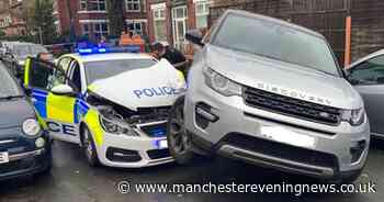 Officer suffers arm injuries after Land Rover rams into police car during pursuit