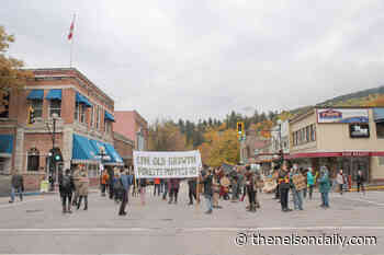 Protesters supporting Fairy Creek defenders block traffic in downtown Nelson - The Nelson Daily