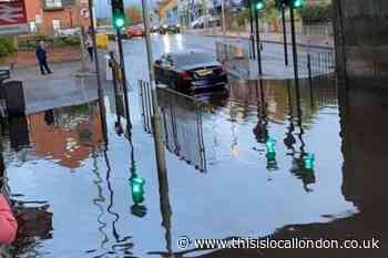 Heavy rain floods Beckenham roads and disrupts traffic