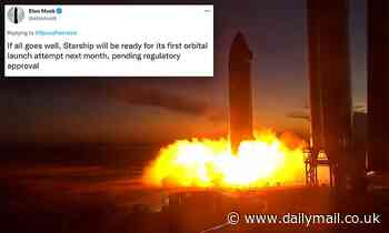 Elon Musk says SpaceX's 'Starship will be ready for its first orbital launch attempt next month'