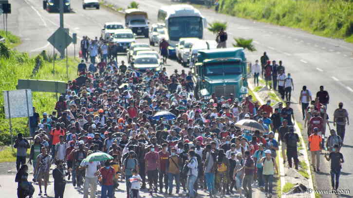 Migrant caravan breaks through Mexican police as Biden blasted for claiming he hasn’t had time to visit border (VIDEO)